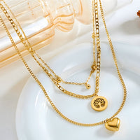 Gold Heart Tree of Life Layered Necklace for Women – Trendy Copper Metal 754