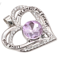 Heart Zircon Pendant Necklace For Women Stainless Steel Link Chain Purple B268