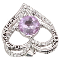 Heart Zircon Pendant Necklace For Women Stainless Steel Link Chain Purple B268