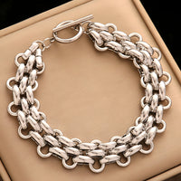 Silver Colour Chunky Chain Bracelet For Women, Luxury Woven Link Bracelet B333