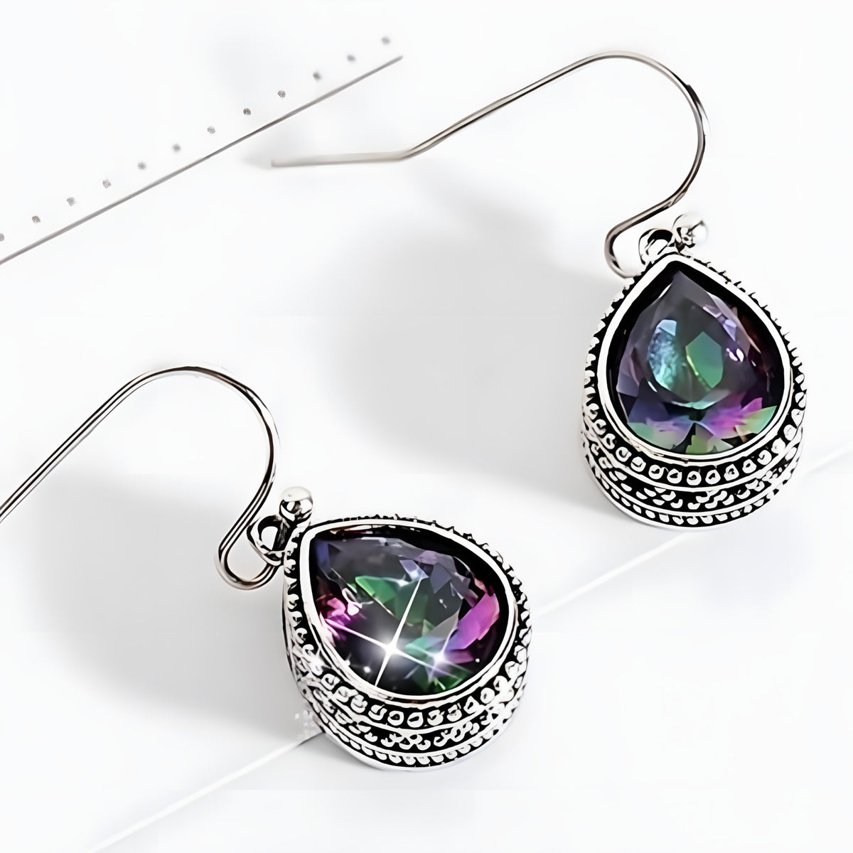 Bohemian Retro Dangle Earrings Women, Copper Alloy Cubic Zirconia Teardrop 551