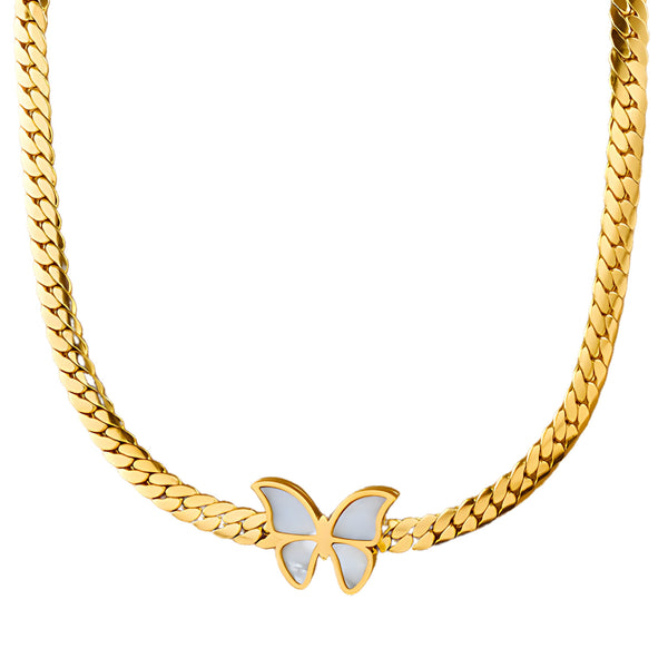 304 Stainless Steel Gold Butterfly Necklace for Women – Elegant White Enamel 756