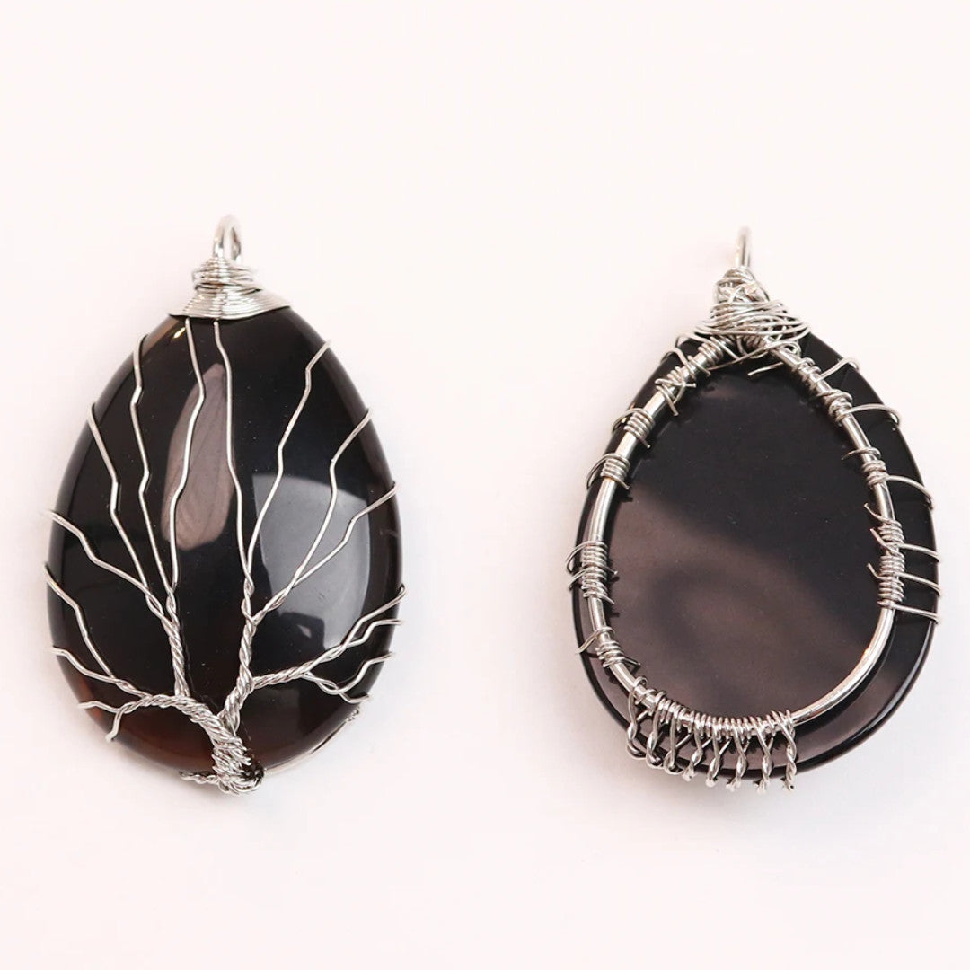 Tree Of Life Black Onyx Pendant Necklace Handmade Crystal Energy Healing 1332