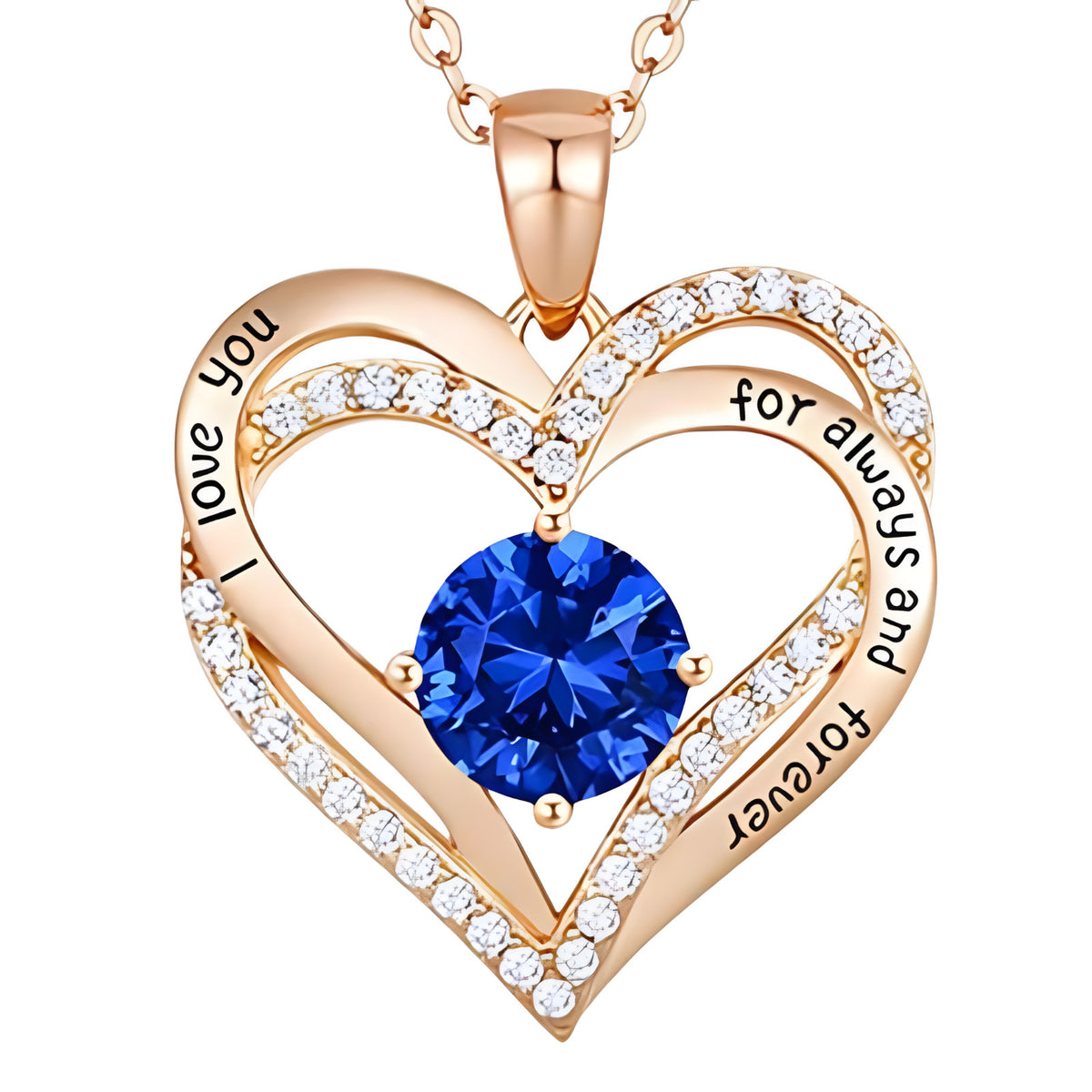 14K Gold Plated Stainless Steel Heart Pendant Necklace for Women with Blue B286