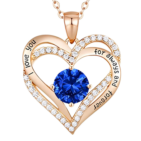 14K Gold Plated Stainless Steel Heart Pendant Necklace for Women with Blue B286