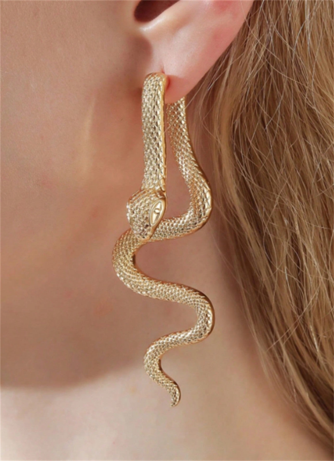 Gold Snake Drop Earrings Women – Punk Style Animal Design Zinc Alloy Jewelry 751