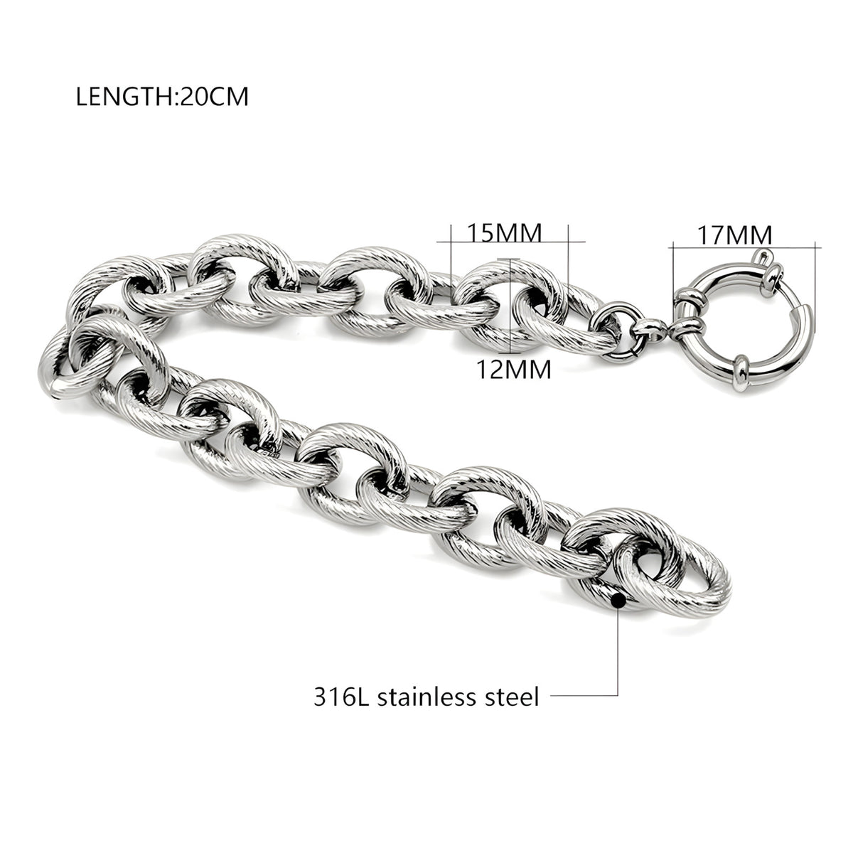 Gold Colour Chunky Link Bracelet Women, Luxury Textured Oval Chain Bracelet B331