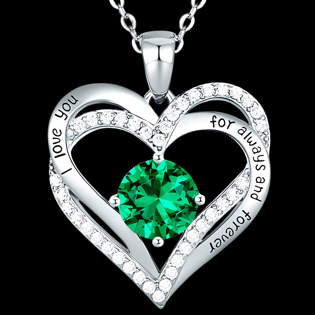 Emerald Heart Necklace For Women Rhodium-Plated Base Metal Zircon Fashion B277