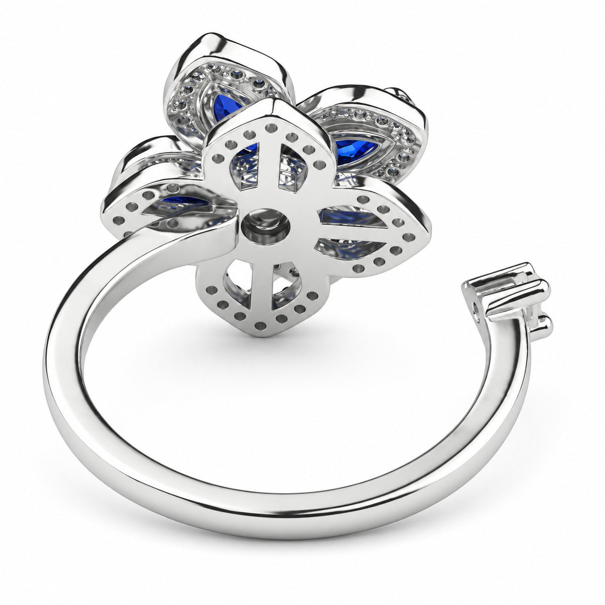 Blue Petal Spinner Ring Rotatable Adjustable Open Band Spinning Fidget Ring 1558