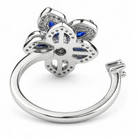 Blue Petal Spinner Ring Rotatable Adjustable Open Band Spinning Fidget Ring 1558
