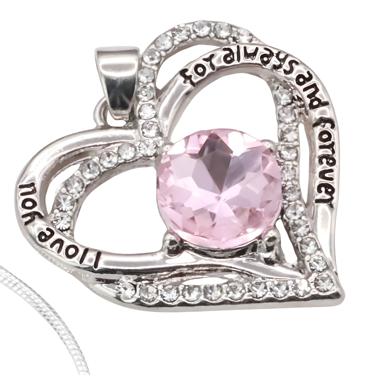Heart Shaped Zircon Necklace For Women Stainless Steel Pendant Pink Stone B269