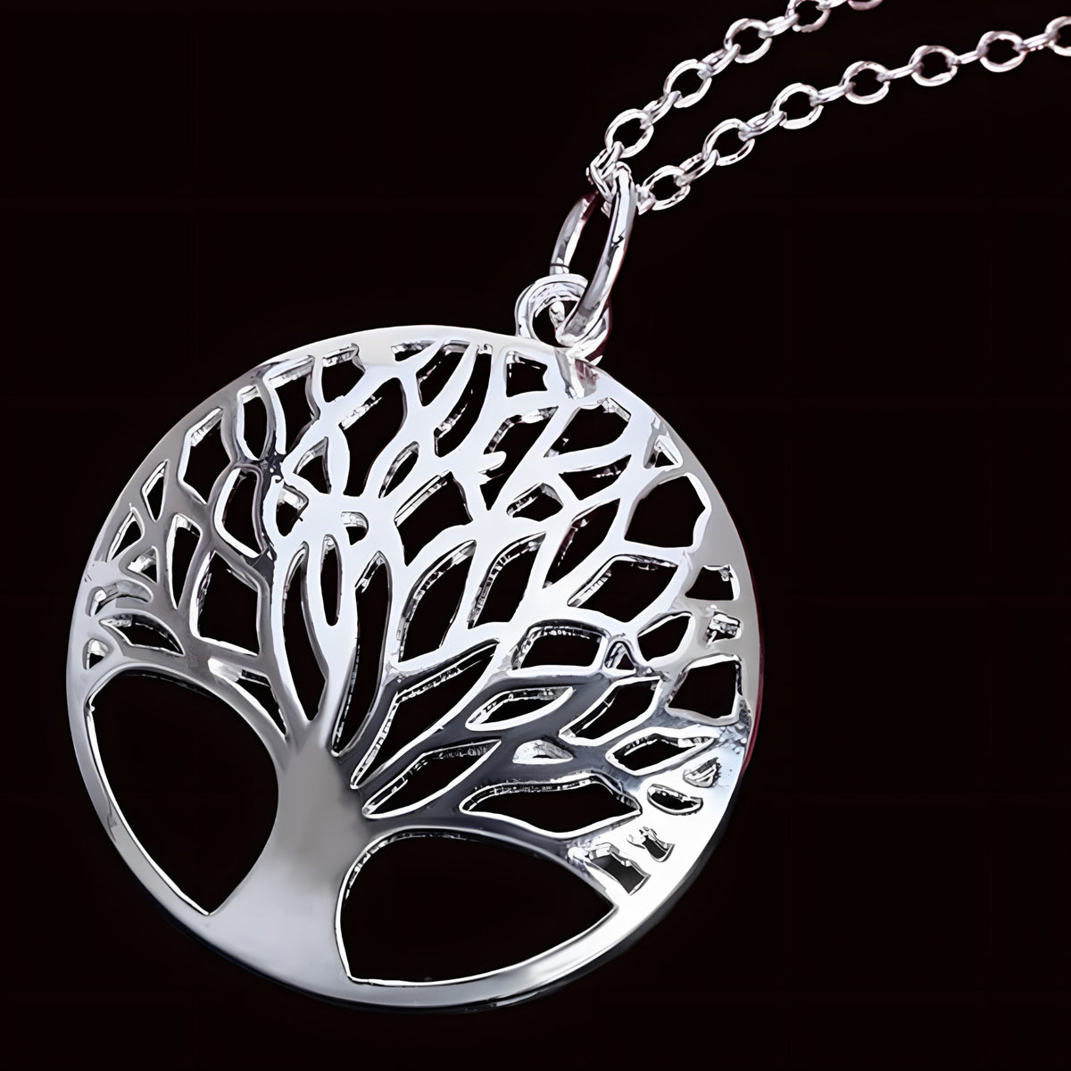 Stainless Steel Tree of Life Necklace for Women – Silver Round Pendant 1100