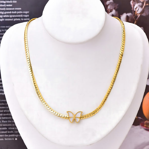 304 Stainless Steel Gold Butterfly Necklace for Women – Elegant White Enamel 756