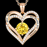 14K Gold Plated Stainless Steel Heart Pendant Necklace with Diamond Accent B288