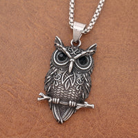 Owl Pendant Necklace with Black Crystal Eyes, 60cm Box Chain, 45mm Nordic 1879