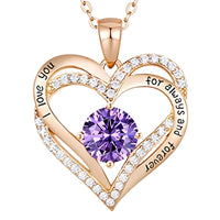 14K Rose Gold-Tone Plated Royal Amethyst Purple Zircon Engraved Love You B279