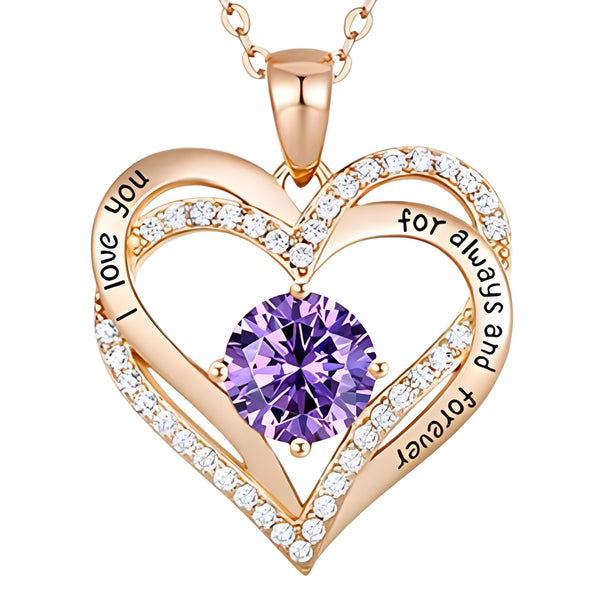 14K Rose Gold-Tone Plated Royal Amethyst Purple Zircon Engraved Love You B279