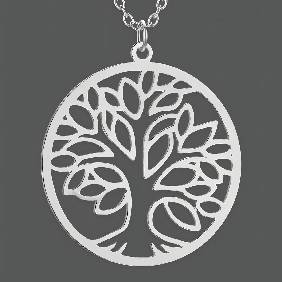 Tree of Life Necklace for Women Stainless Steel Round Pendant Link Chain 1098