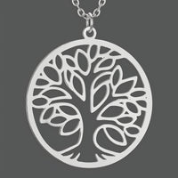 Tree of Life Necklace for Women Stainless Steel Round Pendant Link Chain 1098