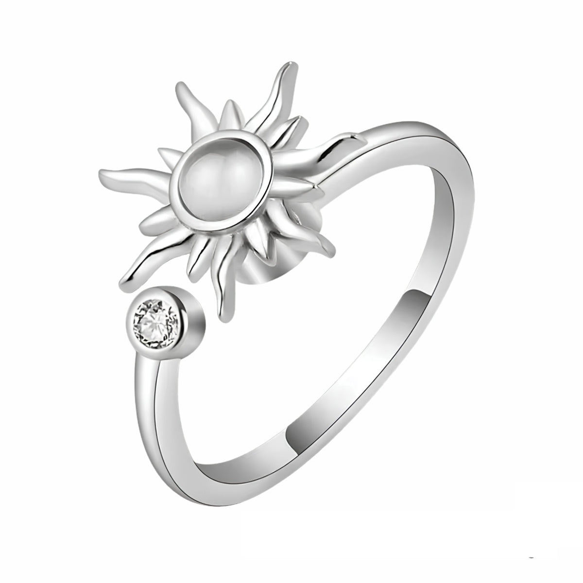 Rotating Spinner Ring Adjustable Fidget Anxiety Ring Sunburst Star Open 1537