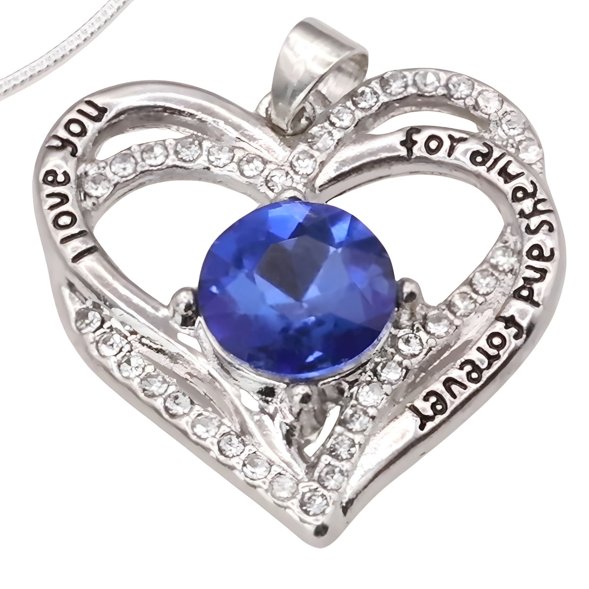 Heart Shaped Sapphire Blue Zircon Necklace For Women Rhodium-Plated Base B273