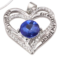 Heart Shaped Sapphire Blue Zircon Necklace For Women Rhodium-Plated Base B273