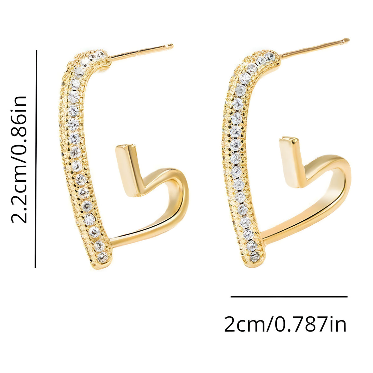 Gold Heart Earrings Zircons, Trendy Elegant Geometric Heart-Shaped Earrings 555