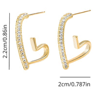 Gold Heart Earrings Zircons, Trendy Elegant Geometric Heart-Shaped Earrings 555