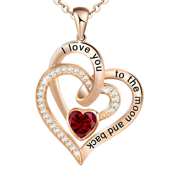 18K Gold Plated Zinc Alloy Power Necklace Double Heart Pendant Engraved B303