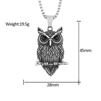 Owl Pendant Necklace with Black Crystal Eyes, 60cm Box Chain, 45mm Nordic 1879