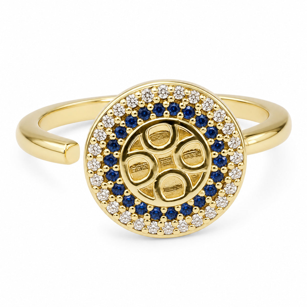 Adjustable Evil Eye Ring Open Band Circle Halo Ring Blue And Clear Stone 1577