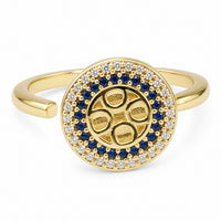 Adjustable Evil Eye Ring Open Band Circle Halo Ring Blue And Clear Stone 1577