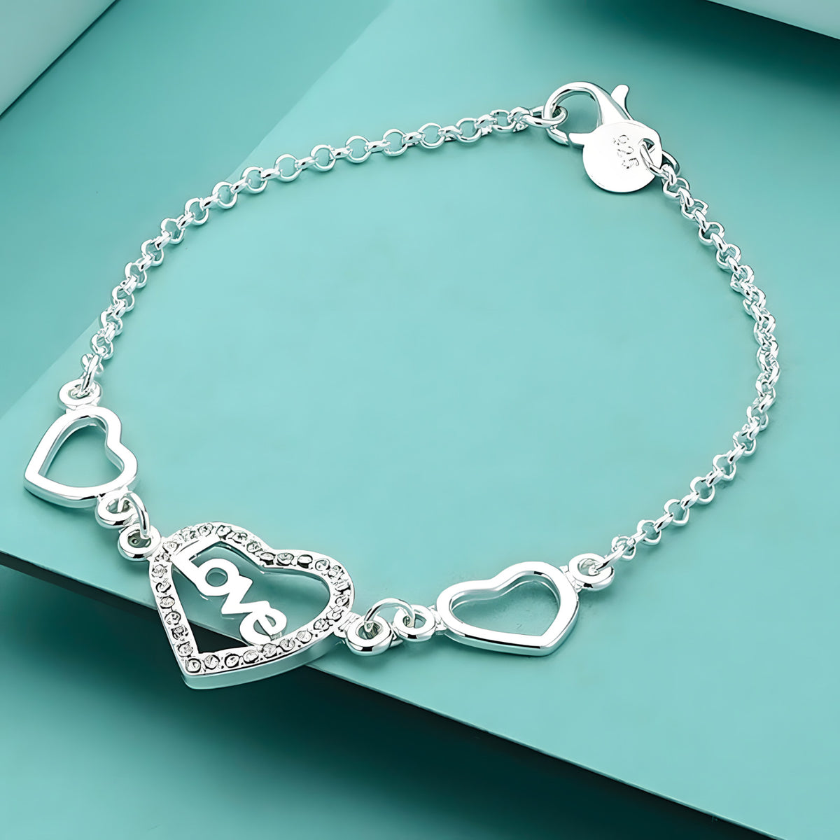 Unified Jewellery 925 Luxury Love Heart Chain Bracelet Clear Stones 20cm 1862