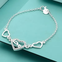 Unified Jewellery 925 Luxury Love Heart Chain Bracelet Clear Stones 20cm 1862
