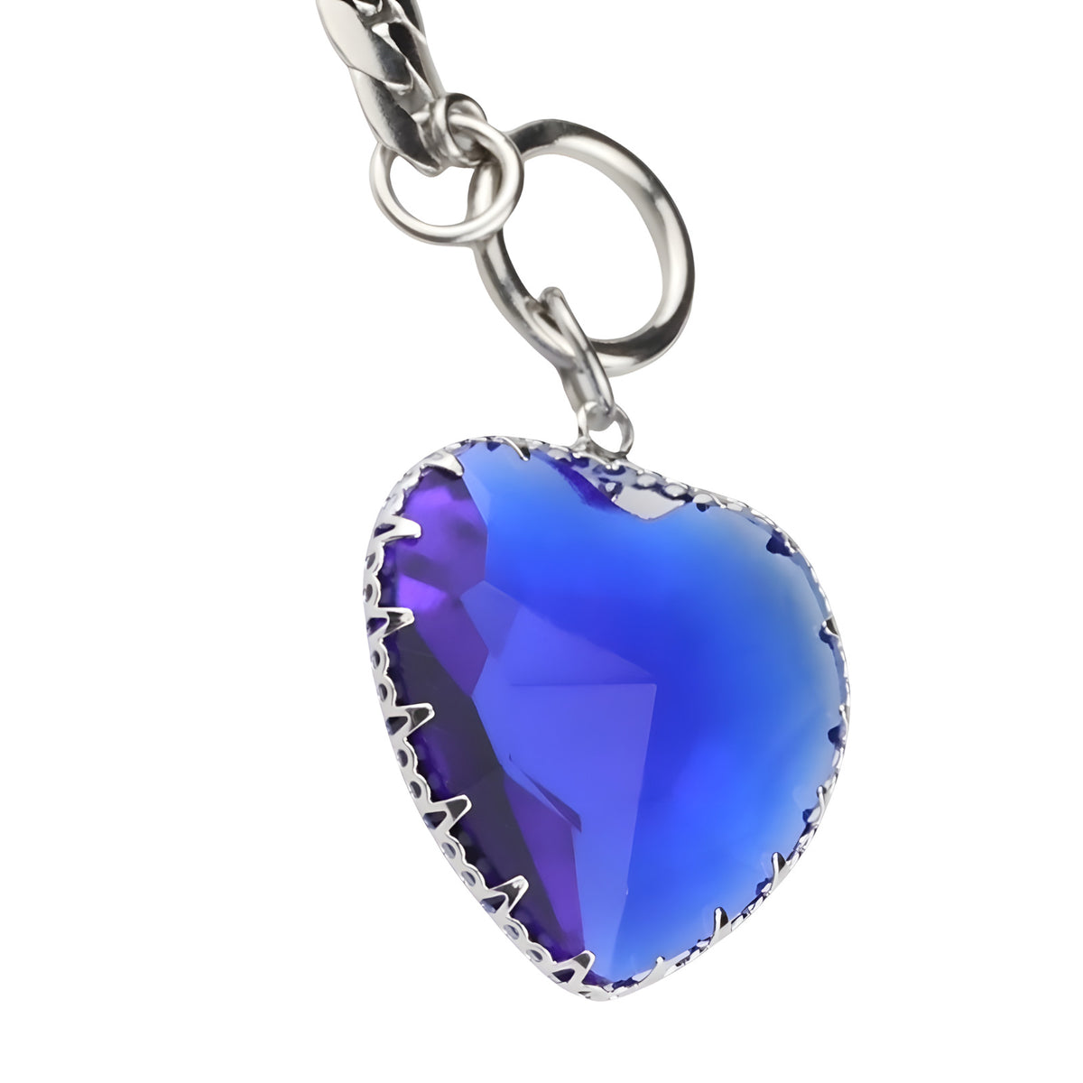 Royal Blue Heart Pendant Necklace 50cm Cuban Link Chain Toggle Clasp 1325