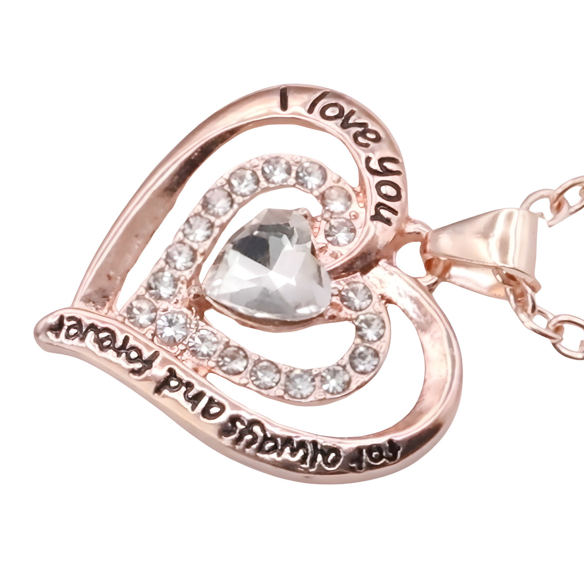 Double Heart Charm Necklace For Women Gold Plated Zinc Alloy Clear Crystal B293