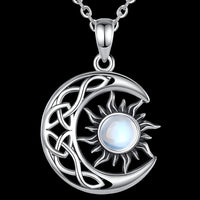 Celtic Crescent Moon Sun Pendant Necklace for Women – Copper Alloy Moon 1094