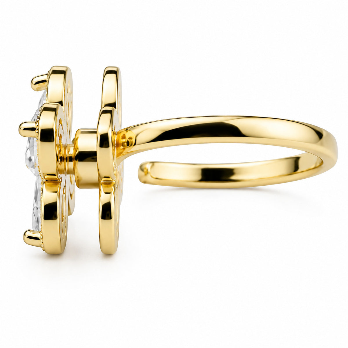Elegant Rotatable Four Leaf Clover Spinner Ring Zirconia Adjustable 1522