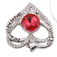 Garnet Ruby Red Zircon Heart Necklace For Women Rhodium-Plated Base Metal B274
