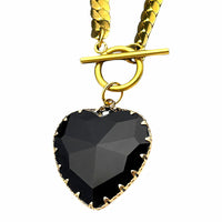 Black Heart Pendant Necklace Bold Toggle Chain Statement Collar Necklace 1329