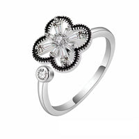 Adjustable Open Fidget Ring Anxiety Relief Clover Flower Baguette Zircon 1534