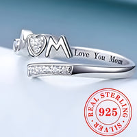 Sterling Silver 925 Adjustable Ring, "I Love You Mom" Jewelry Gift 531
