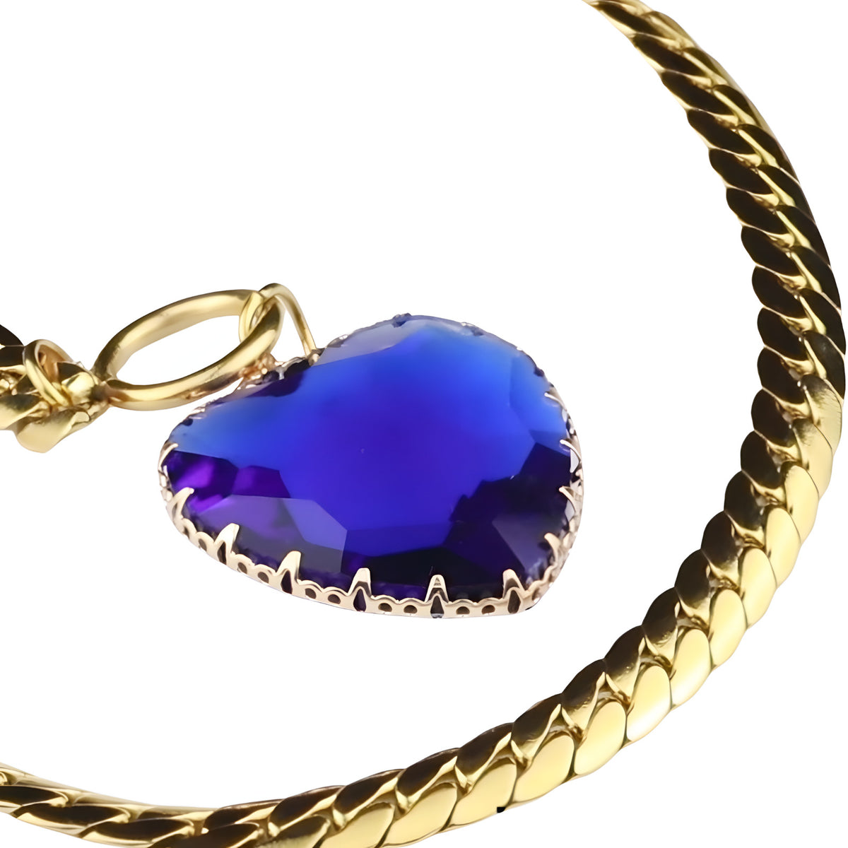 Royal Blue Heart Pendant Necklace Toggle Chain Statement Collar Necklace 1331
