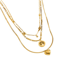 Gold Heart Tree of Life Layered Necklace for Women – Trendy Copper Metal 754
