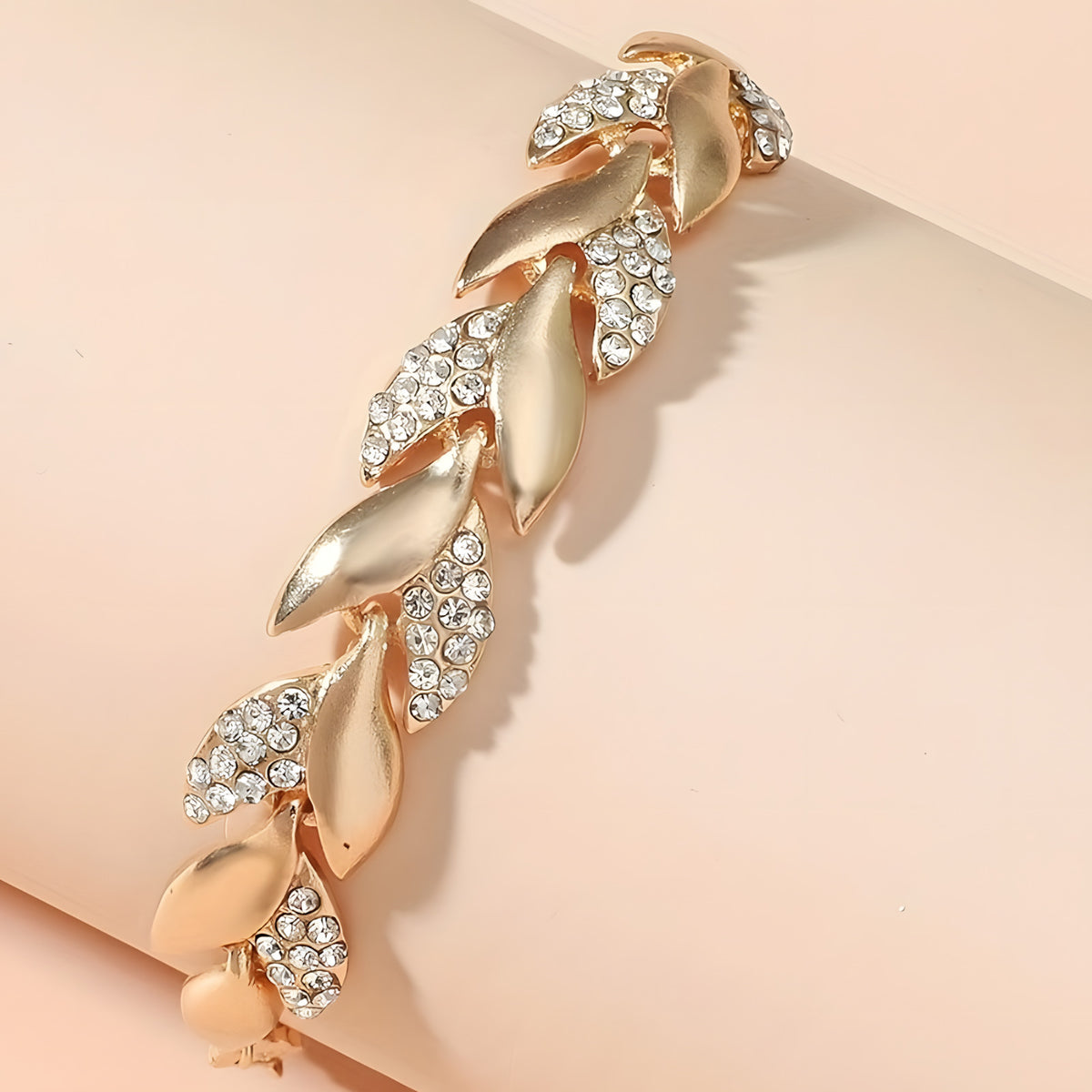 Gold Plated Leaf Bracelet for Women, Elegant Hip Hop Style Twisted Design 556
