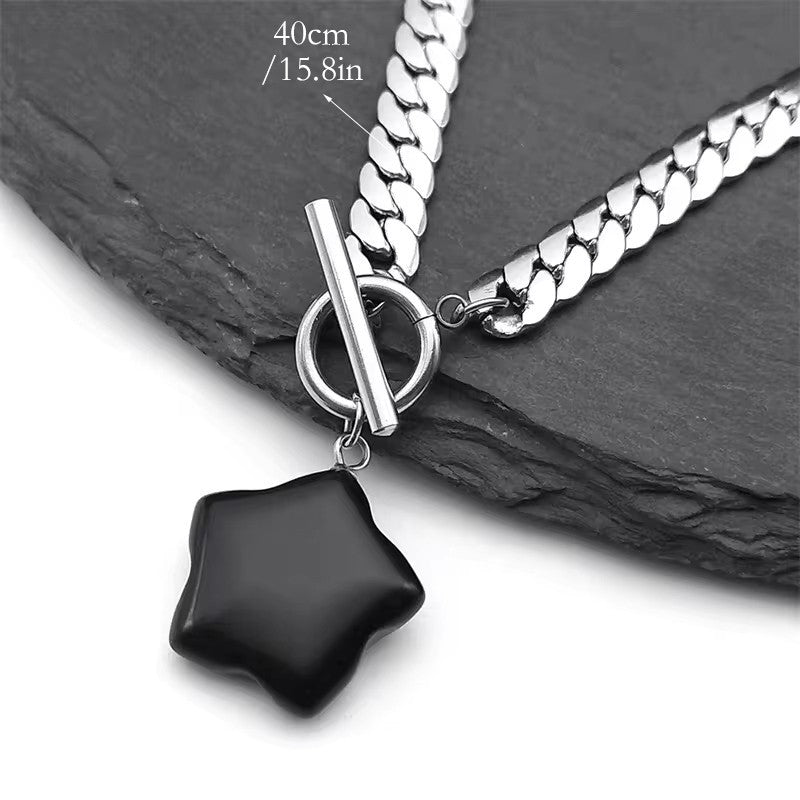 Black Star Pendant Necklace 40cm Cuban Chain Toggle Clasp Gothic Streetwear 1327