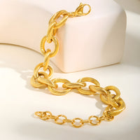 Gold Colour Chunky Link Bracelet Women, Luxury Textured Oval Chain Bracelet B330
