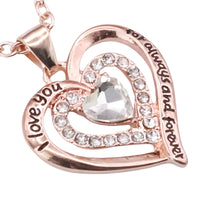 Double Heart Charm Necklace For Women Gold Plated Zinc Alloy Clear Crystal B293