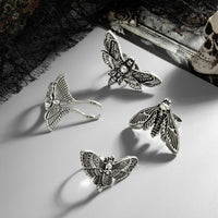 Unified Jewellery Premium 4pc Gothic Moth Skull Adjustable Ring Set 1861