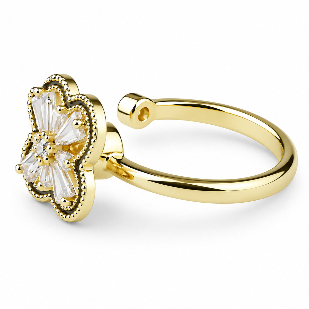 Spinning Flower Clover Ring Rotating Adjustable Fidget Ring Micro Zircon 1540